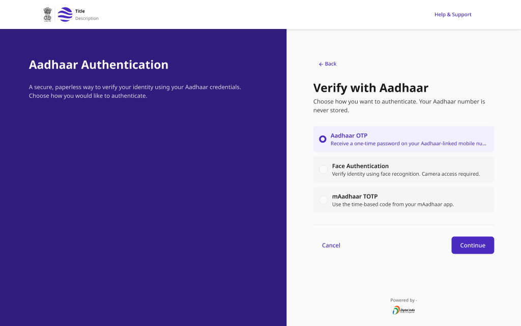Aadhaar Authentication Gate — Entry Consent (desktop)
