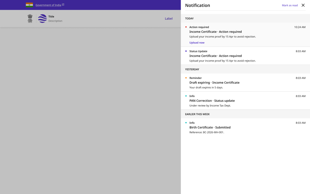 Notification Centre — Drawer Default (desktop)